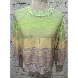 Ann Taylor LOFT Striped Ombre Knit Crewneck Pullover Sweater Green X-Large, XL